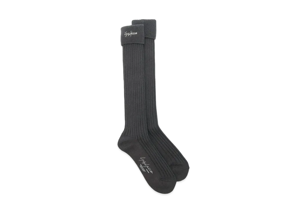 Yohji Yamamoto Pour Homme 30/2 COTTON COMBED CHUNKY RIB LONG SOCKS "Grey"