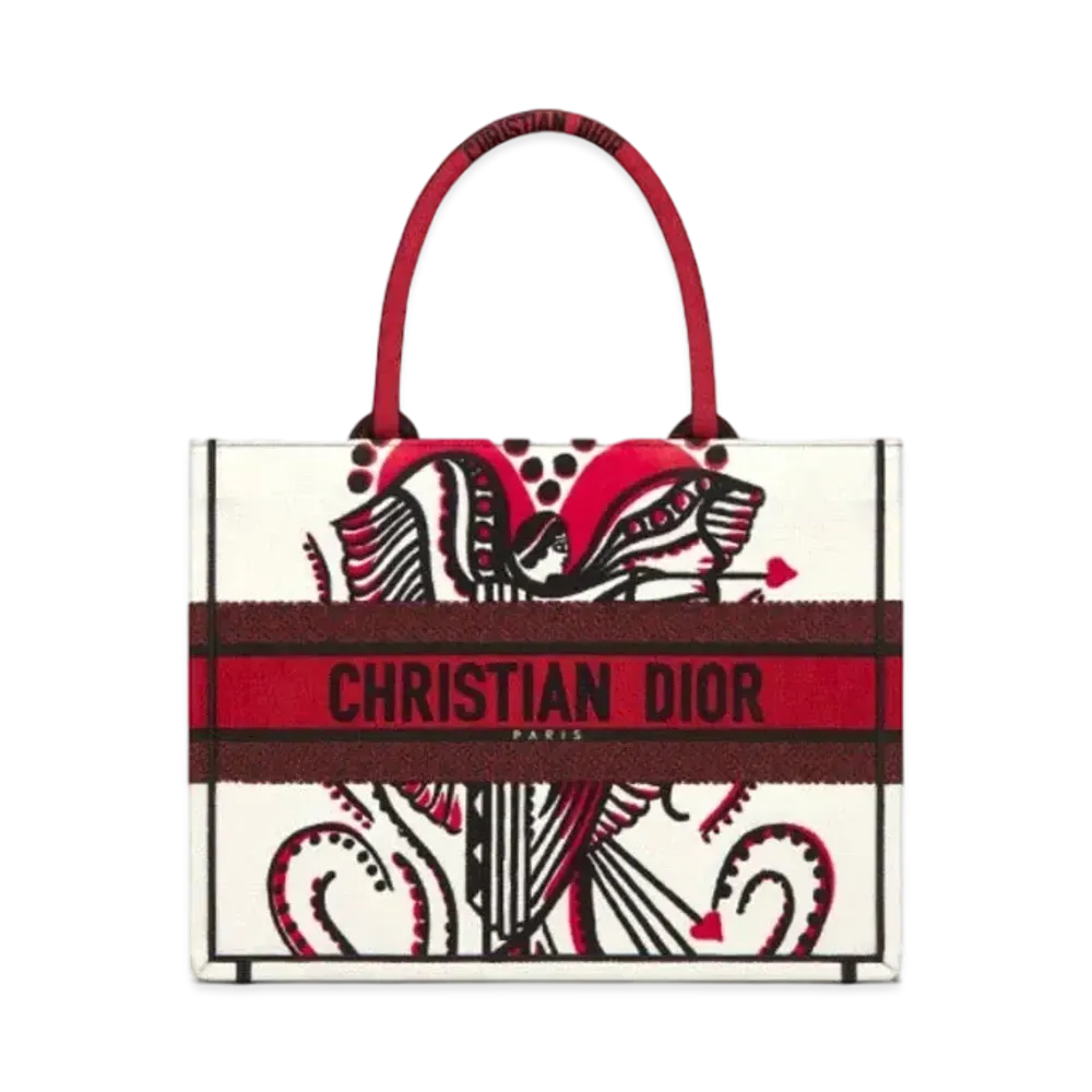 Dior Book Tote Small Bag Cupidon Embroidery "White"