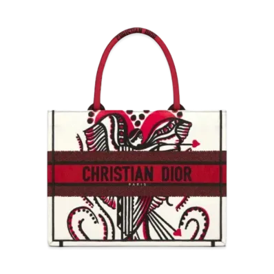 Dior Book Tote Small Bag Cupidon Embroidery "White"
