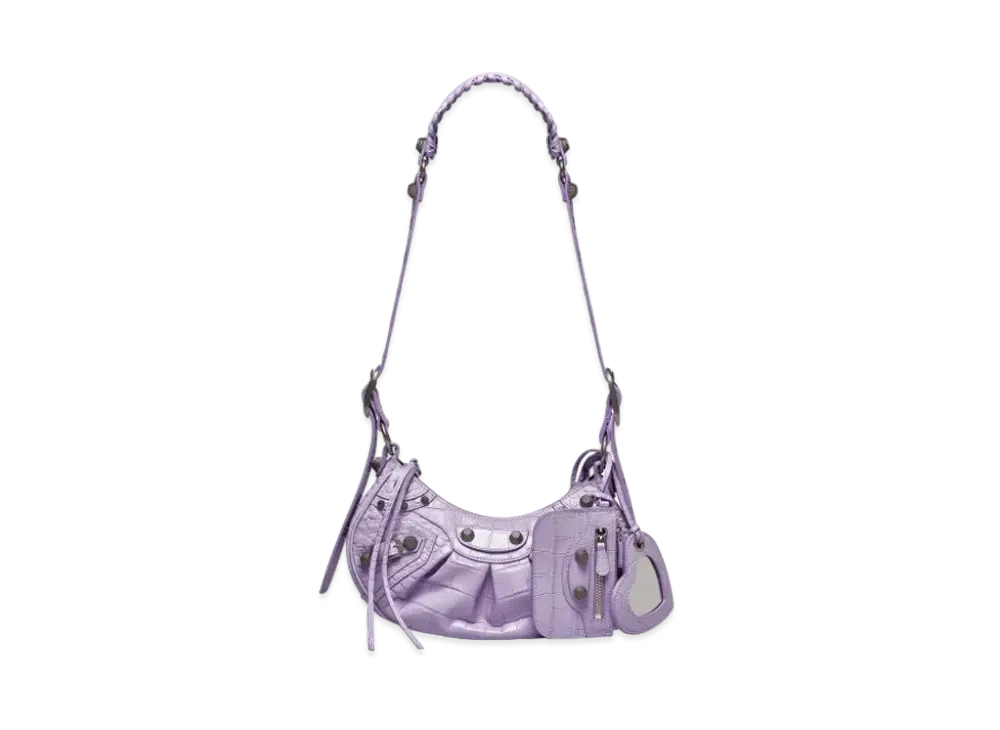 BALENCIAGA Le Cagole XS Shoulder Bag Crocodile Embossed "Purple"