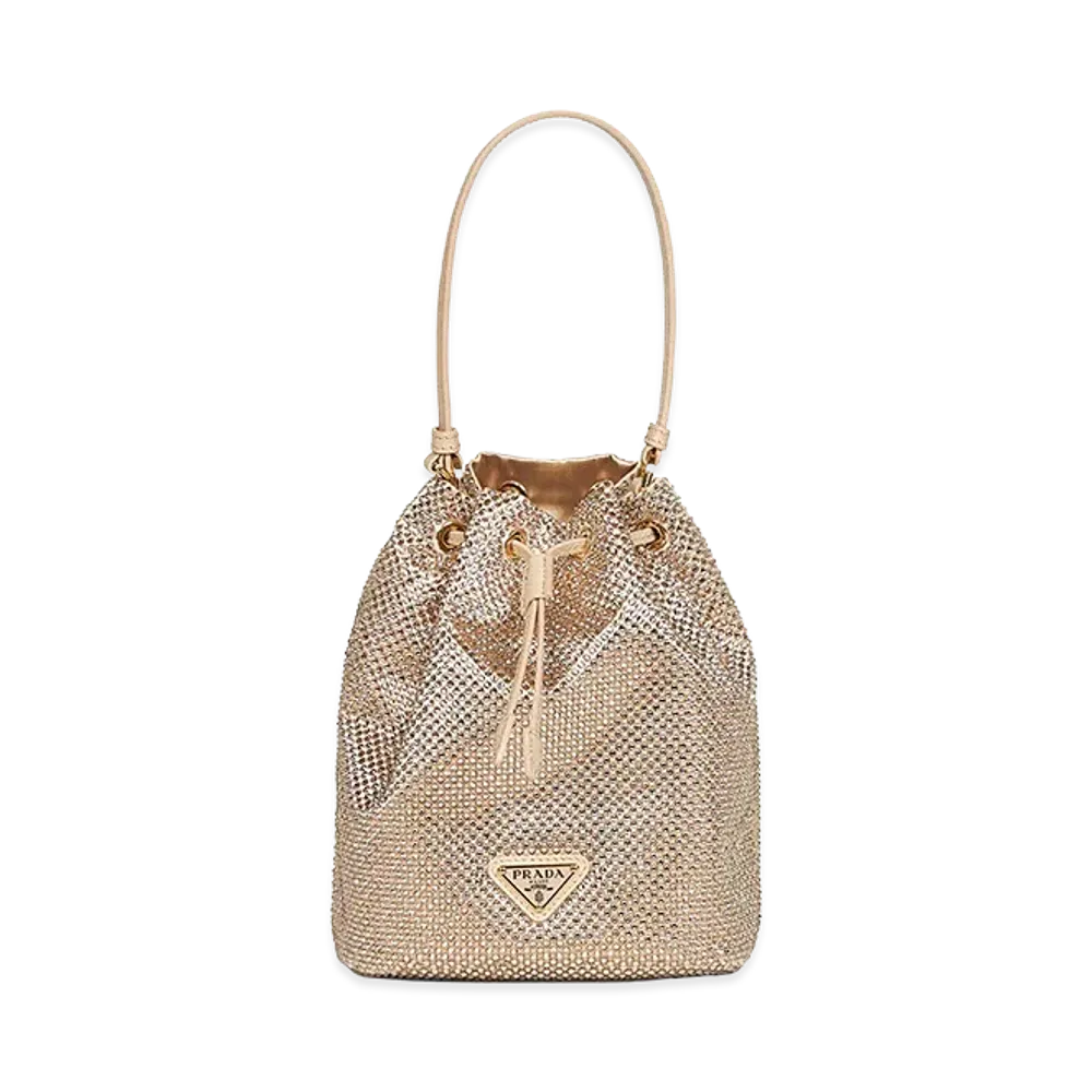 PRADA Women's Embellished Satin Bucket Bag "Beige"