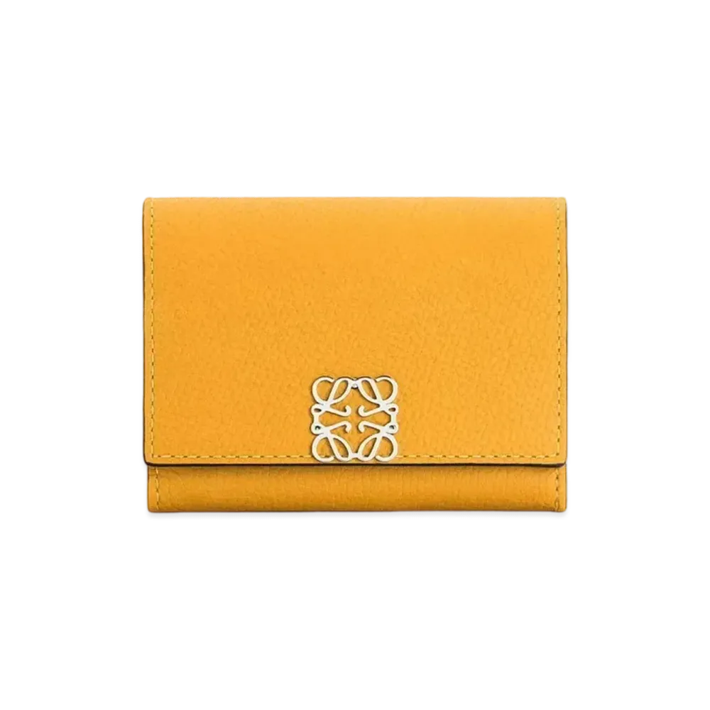LOEWE Anagram Square Coin Cardholder In Pebble Grain Calfskin "Yellow Mango"