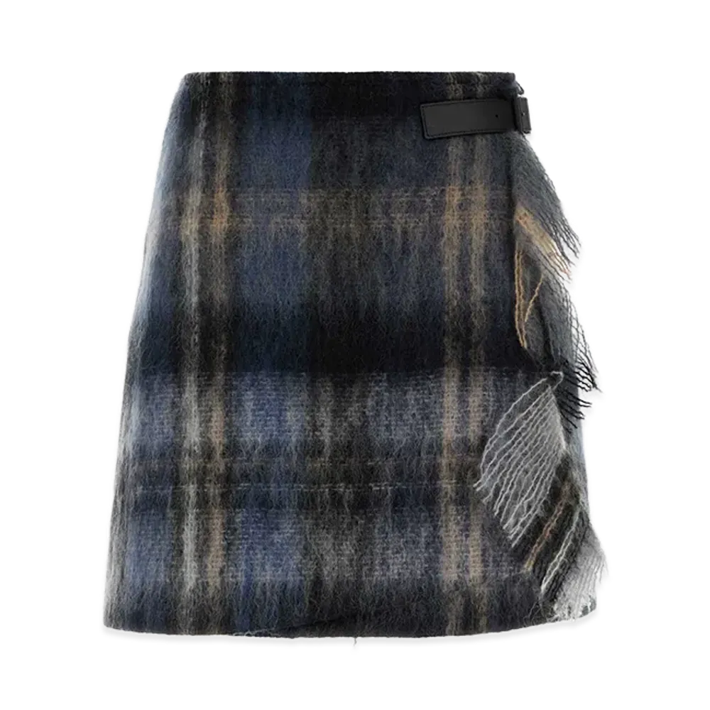 LOEWE Women's Embroidered Mohair Blend Mini Skirt "Blue/Multicolor"