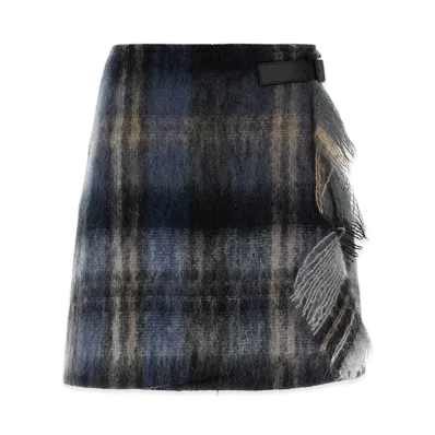 LOEWE Women's Embroidered Mohair Blend Mini Skirt "Blue/Multicolor"