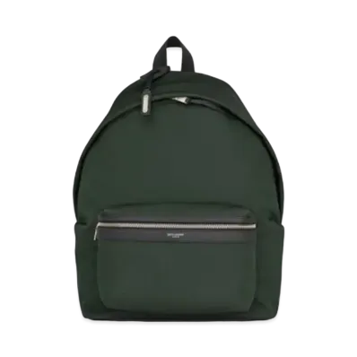 SAINT LAURENT City Backpack In Econyl, Smooth Leather And Nylon "Dark Green"