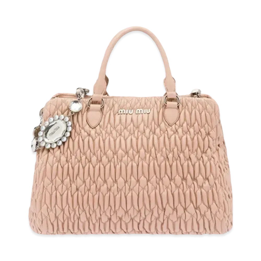 MIU MIU Miu Crystal Crucible Kenpa Leather Handbag "Beige Pink"