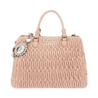 MIU MIU Miu Crystal Crucible Kenpa Leather Handbag "Beige Pink"
