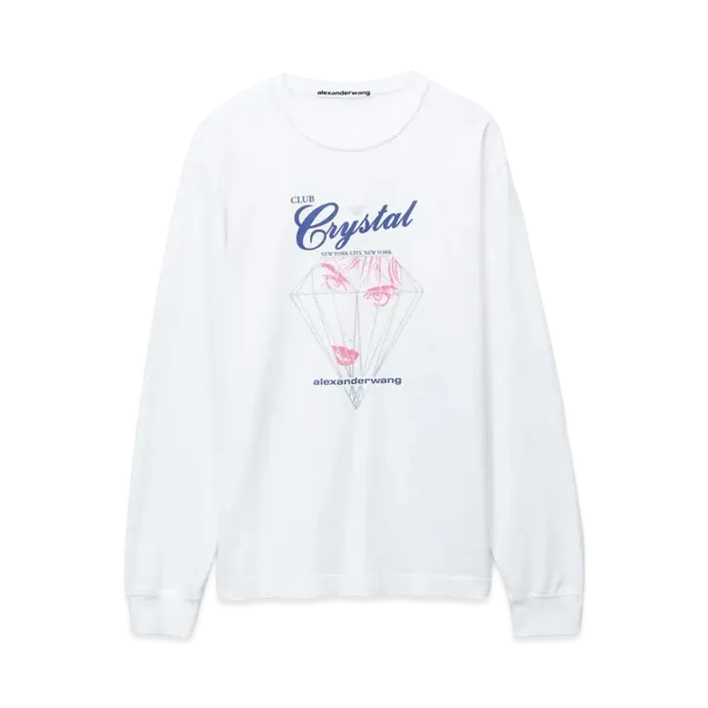 Alexander Wang Compact Jersey Graphic Long Sleeve T-Shirt "Bright White"