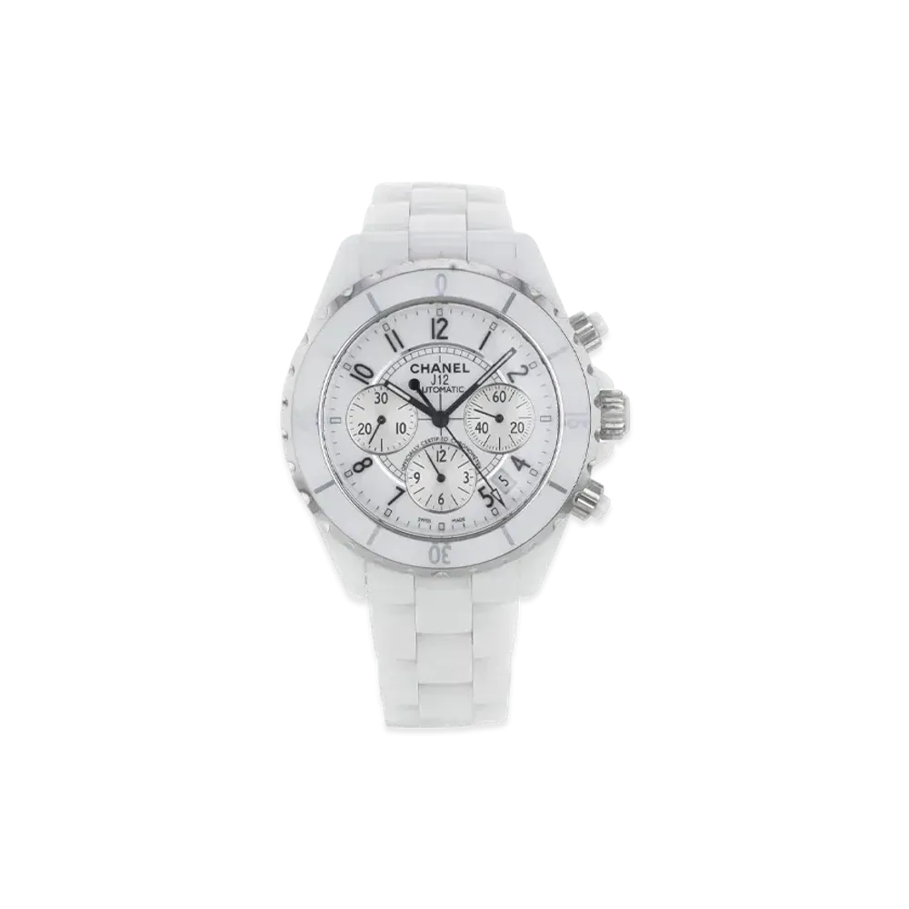 CHANEL J12 Chronograph Watch 41mm Ceramic Stainless Steel "White"