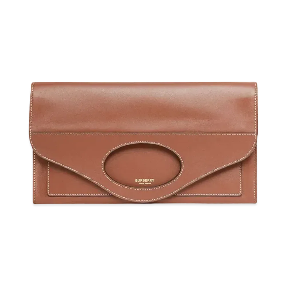 Burberry Small Topstitched Leather Pocket Clutch "Tan"