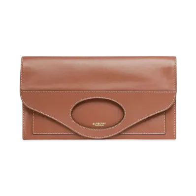 Burberry Small Topstitched Leather Pocket Clutch "Tan"