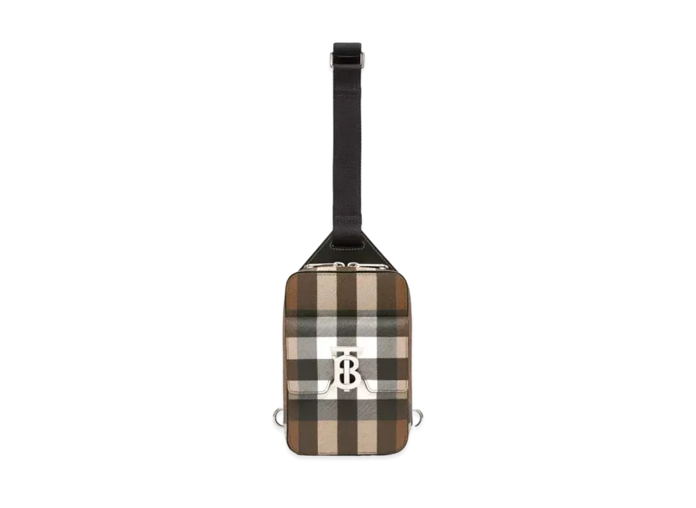 Burberry Monogram Motif Check & Leather Cross Body Bag "Dark Barch Brown"