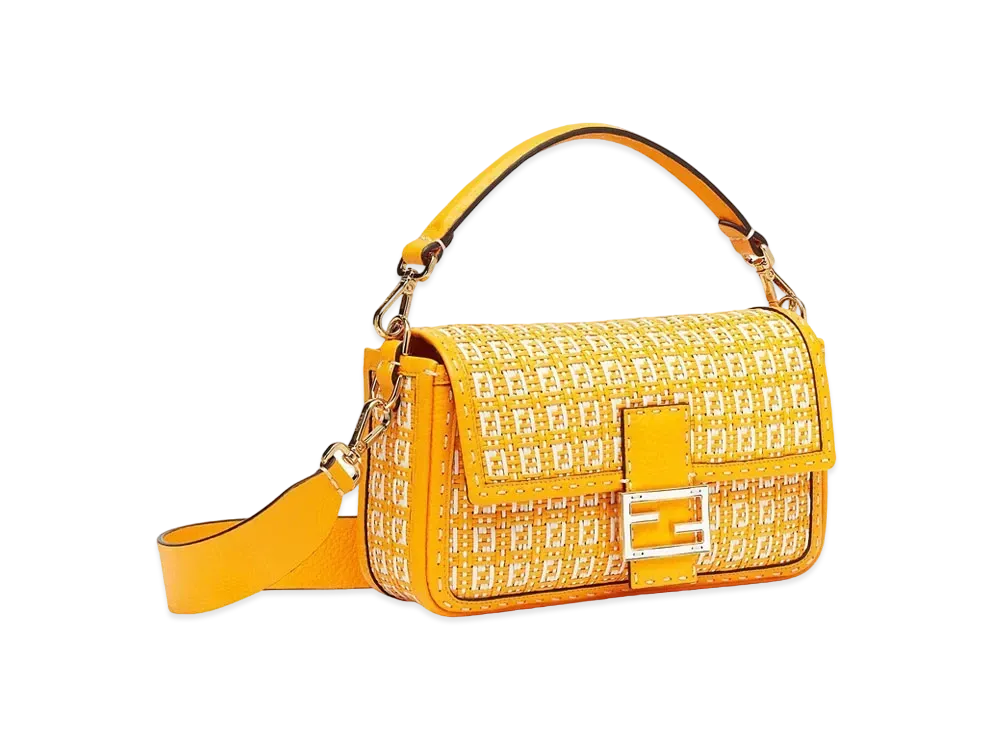 FENDI Baguette Braided Leather Bag "Orange/White"