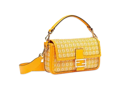 FENDI Baguette Braided Leather Bag "Orange/White"