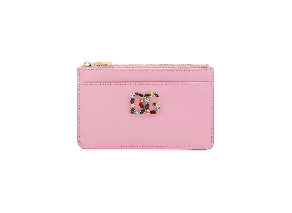 Dolce&Gabbana Card Case Calfskin DG Rhinestone "Pink"