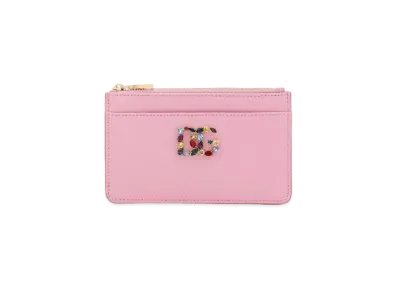 Dolce&Gabbana Card Case Calfskin DG Rhinestone "Pink"