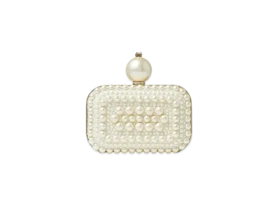 Jimmy Choo Micro Cloud Suede Clutch Bag With All-Over Pearl Embellishment "White"