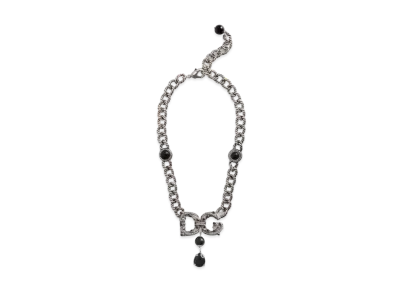 Dolce&Gabbana Chain Necklace DG Logo & Rhinestone Pendant "Silver"