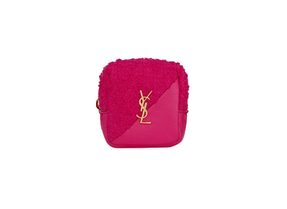 SAINT LAURENT Jamie Cube Charm In Boucle Tweed And Leather "Magenta"