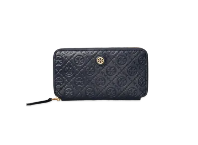 Tory Burch T Monogram Leather Zip Continental Wallet "Navy"