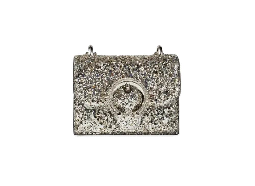 Jimmy Choo Mini Paris Course Glitter Fabric Mini Bag With Crystal Buckle "Platinum"