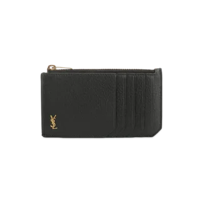 Saint Laurent Tiny Cassandre Fragments Zip-Around Card Holder "Black"