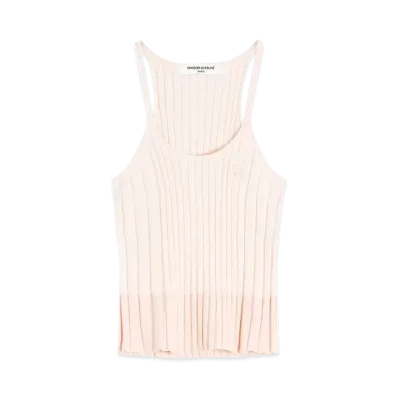 Maison Kitsune Baby Fox Patch Pleats Rib Tank Top "Porcelaine Pink"