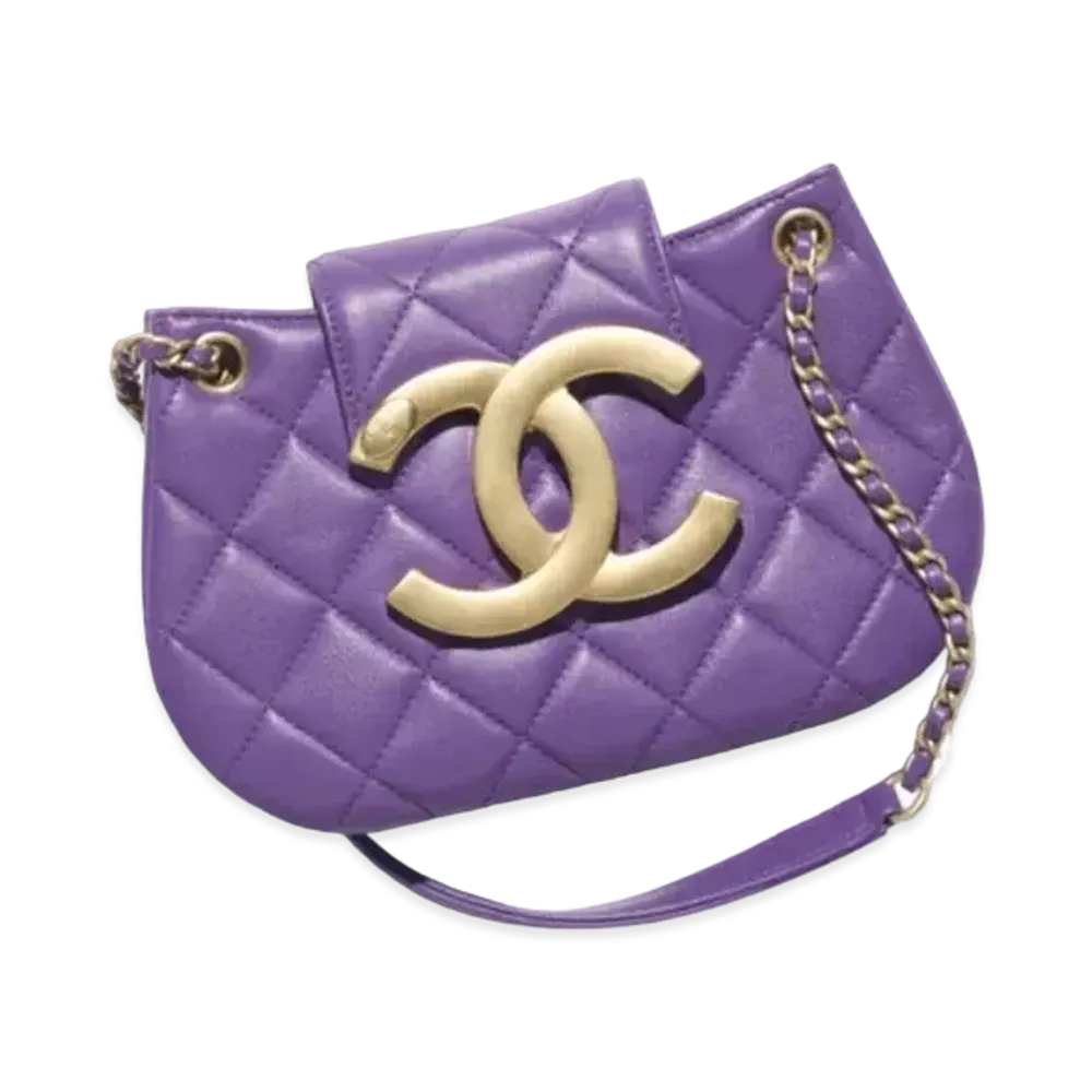 CHANEL Small Messenger Bag Lambskin & Gold Tone Metal "Purple"