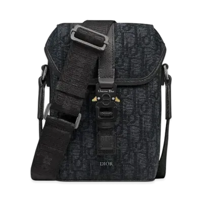 Dior Mini Dior Hit The Road Vertical Messenger Bag with Flap Dior Oblique Jacquard with Grained Calfskin "Black/Black"