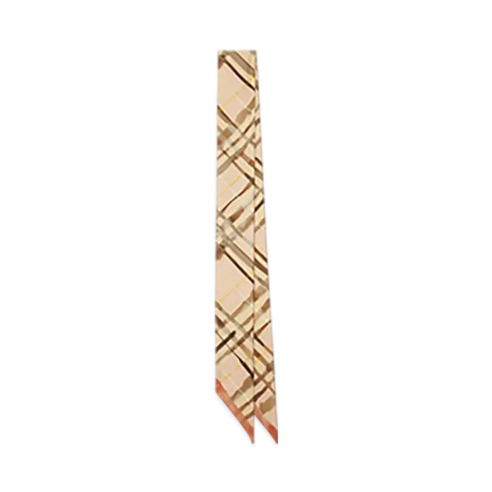 Burberry Skinny Reversible Check Silk Scarf "Teacup"