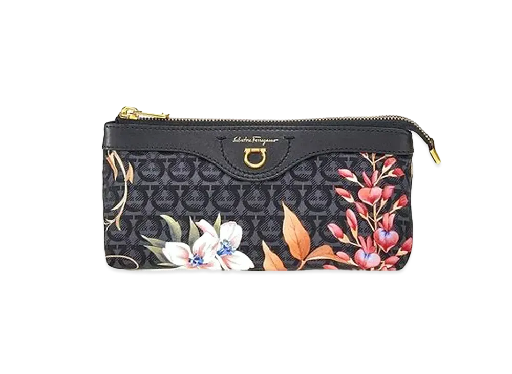 Salvatore Ferragamo Giardino Print Cosmetic Case - Econyl Nylon "Black"