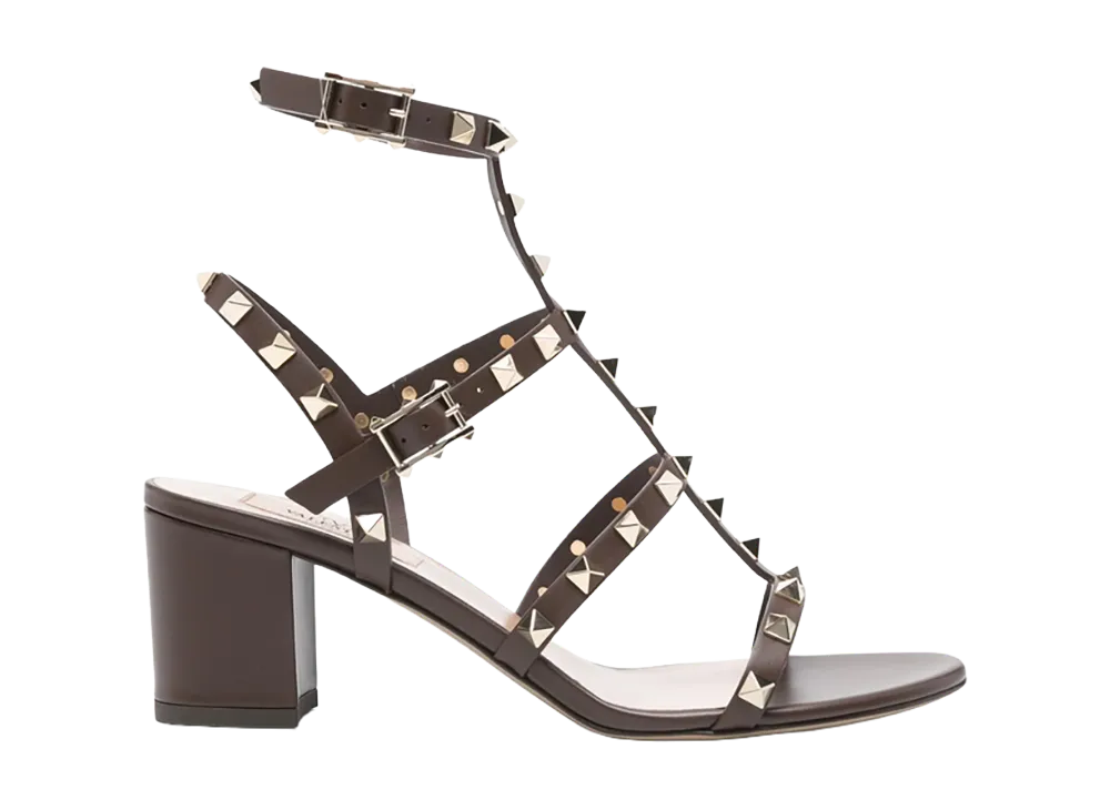 Valentino Garavani Women's Rockstud Leather Sandals "Brown"