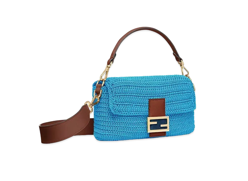 FENDI Baguette Cotton Crochet Bag "Blue"