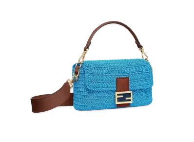 FENDI Baguette Cotton Crochet Bag "Blue"