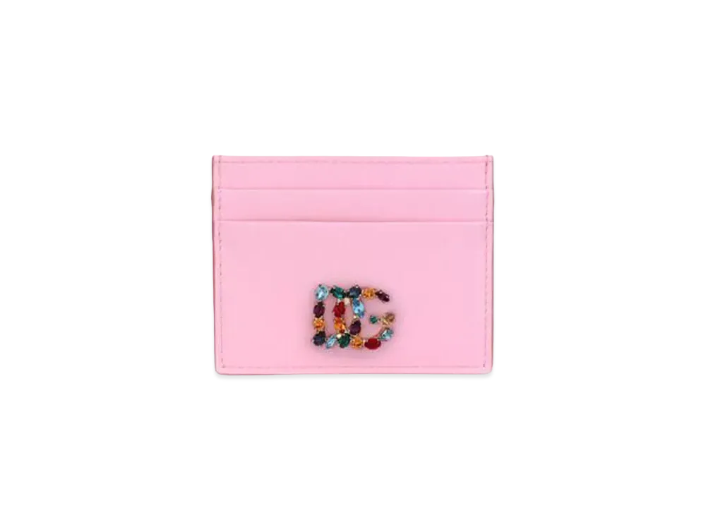 Dolce&Gabbana Card Case Calfskin DG Rhinestone "Pink"