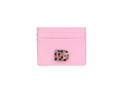 Dolce&Gabbana Card Case Calfskin DG Rhinestone "Pink"
