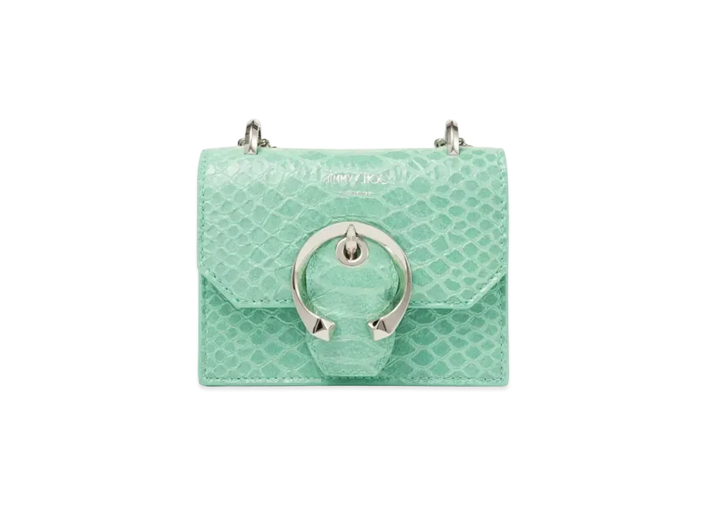 ジミーチュー メタルバックル付き スネーク柄ジェルプリントレザー