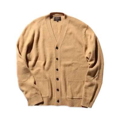BEAMS Cardigan Elbow Patch 7G "Beige"