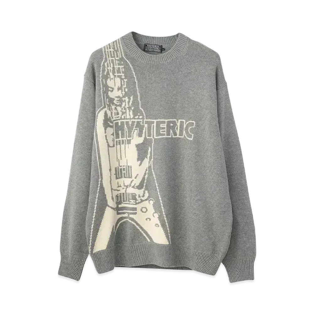 HYSTERIC GLAMOUR Flying V-Knit Sweater "Top Gray"