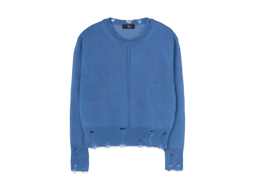 Yohji Yamamoto Y's COTTON POLYESTER WELT PLAIN STITCH CENTER LINE LONG SLEEVE PULLOVER "Blue"