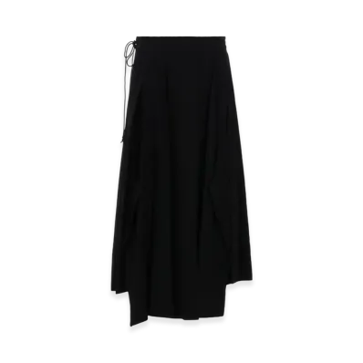 Yohji Yamamoto Ry/Li Poplin R-Unbalanced Tuck Skirt "Black"