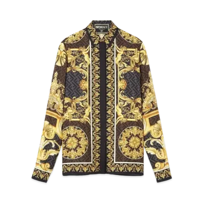 FENDI x Versace Fendace Gold Baroque Silk Shirt