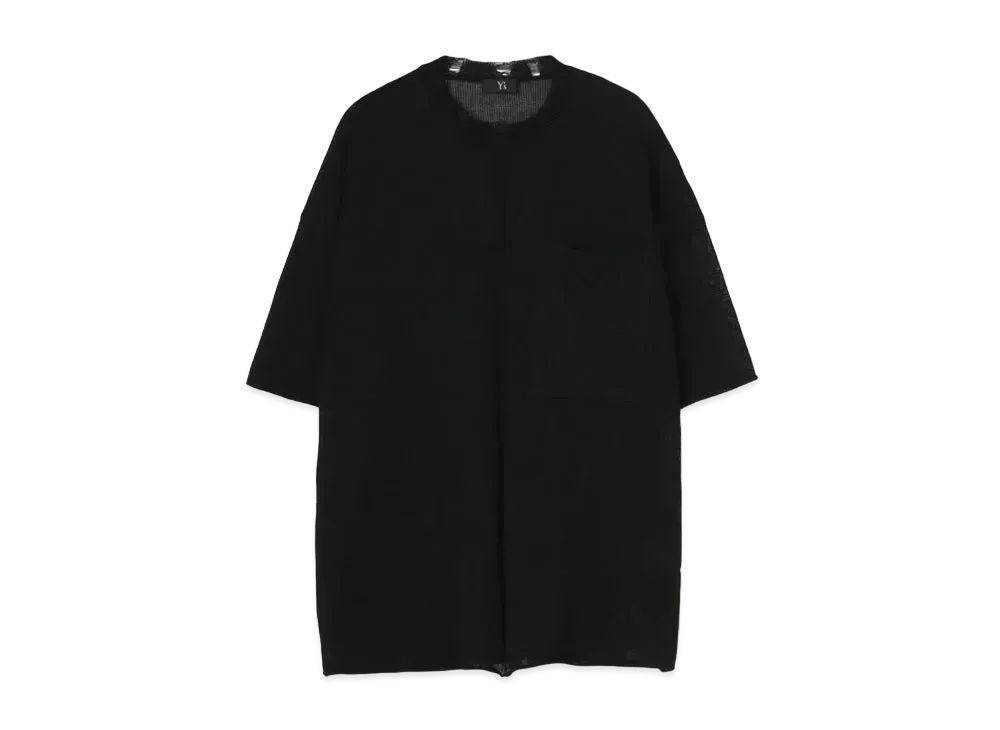 Yohji Yamamoto Y's COTTON POLYESTER WELT PLAIN STITCH CENTER LINE SHORT SLEEVE PULLOVER "Black"
