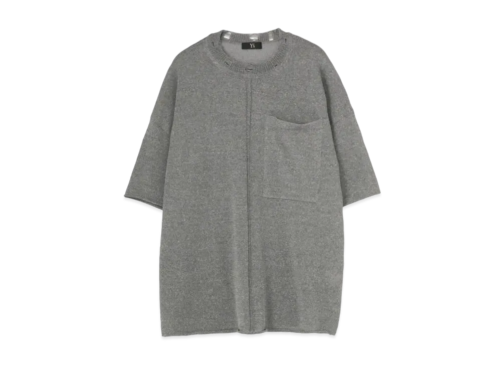 Yohji Yamamoto Y's COTTON POLYESTER WELT PLAIN STITCH CENTER LINE SHORT SLEEVE PULLOVER "Grey"