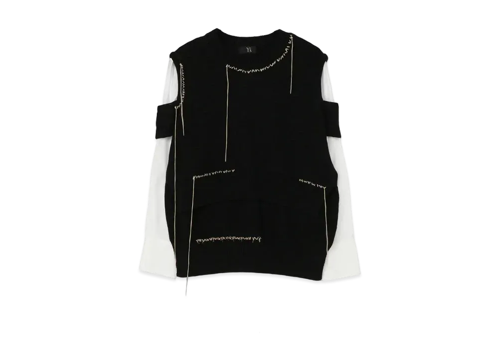 Yohji Yamamoto Y's LINEN COTTON PLAIN STITCH SHIRT SLEEVE SHORT PULLOVER "Black"