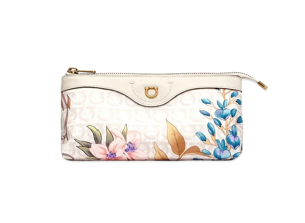 Salvatore Ferragamo Giardino Print Cosmetic Case - Econyl Nylon "Bone"