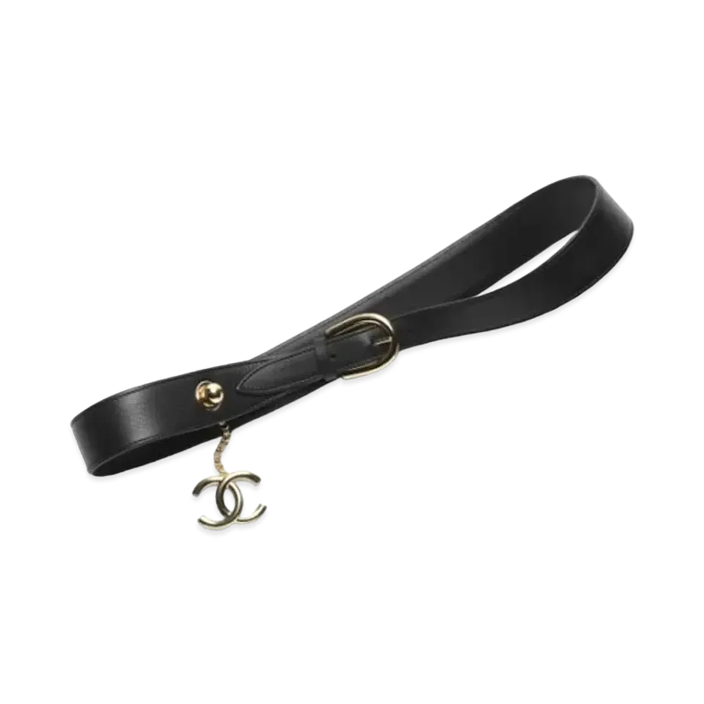 CHANEL Belt Calfskin Gold Tone Metal "Black"