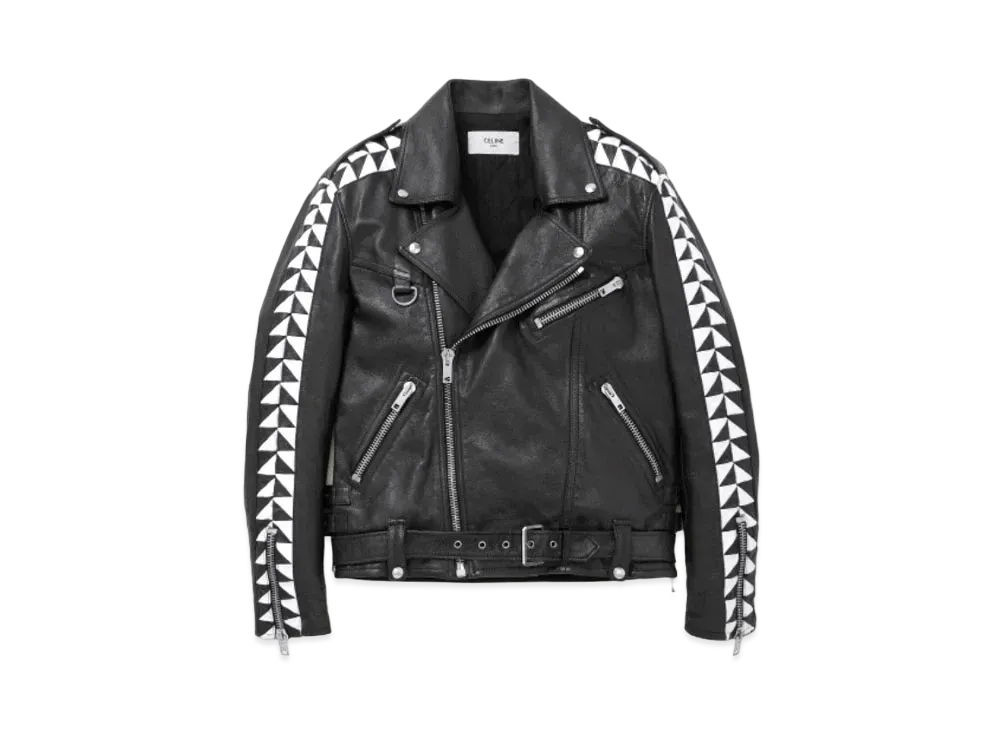 CELINE Oversized Biker Jacket In Calfskin "Black/White"