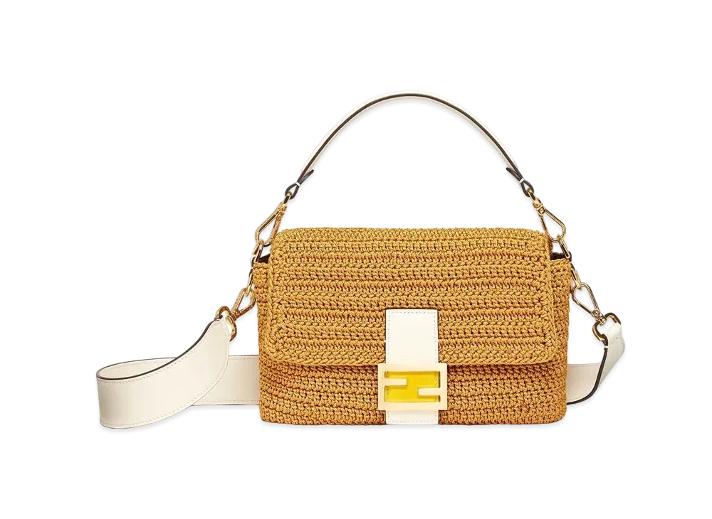 FENDI Baguette Cotton Crochet Bag "Yellow"