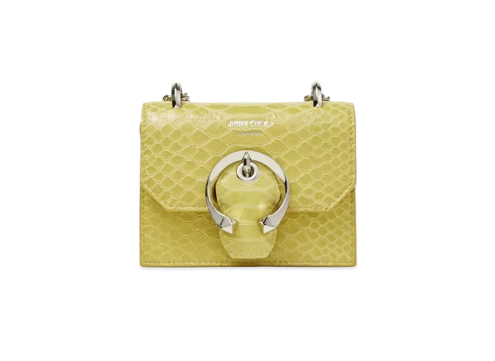 Jimmy Choo Mini Paris Gel Snake Printed Leather Super Mini Bag With Metal Buckle "Silver/Sunbleached"